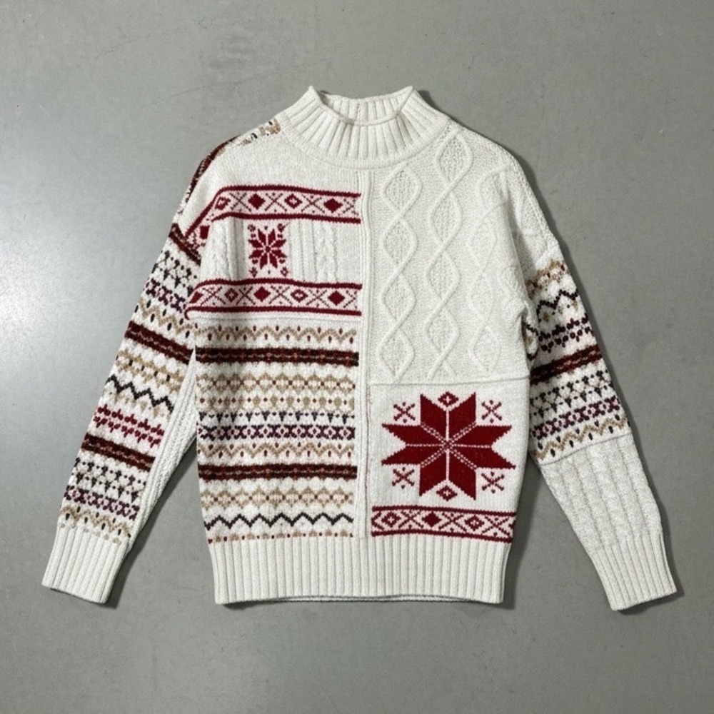 American Eagle Fair Isle Mock Neck Sweater Cream‎ size XS